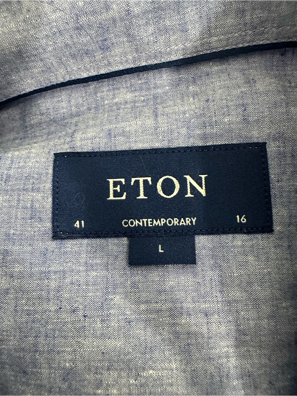 Eton Contemporary Men’s Blue Dress Shirt Linen Cotton Blend Size 41 16 Large